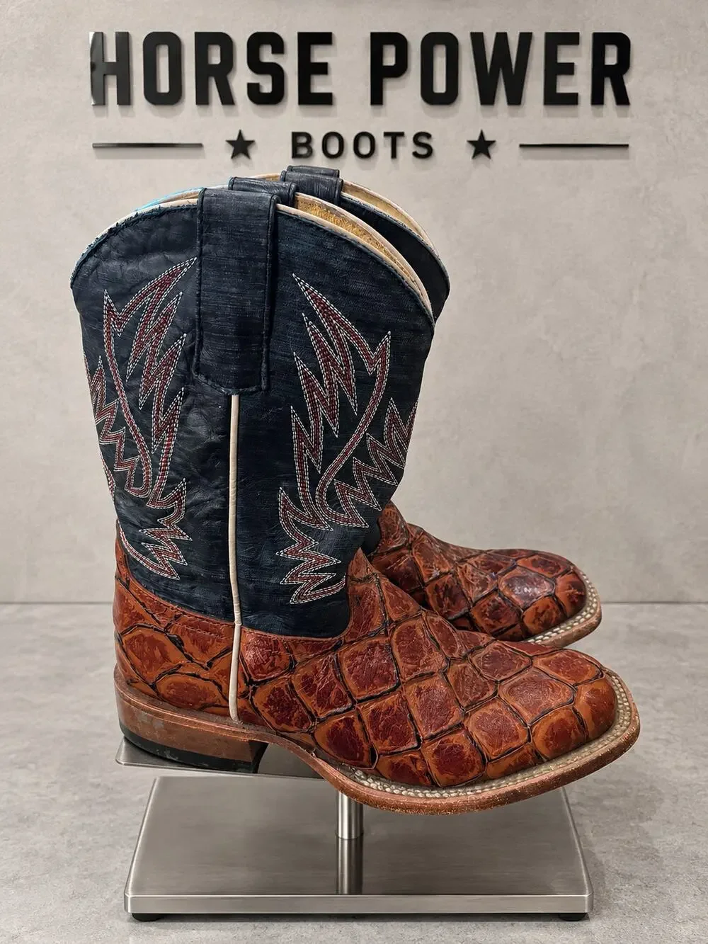 Horse Power Kids Brown Exotic Print Black Western Cowboy Boots Size 3